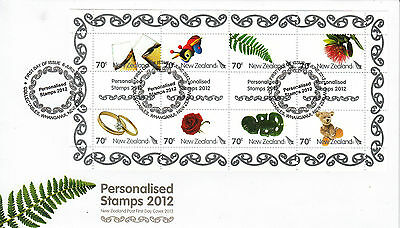 New Zealand NZ 2012 FDC Personalised Stamps 8v Sheet Cover Rings Teddy Bear Rose