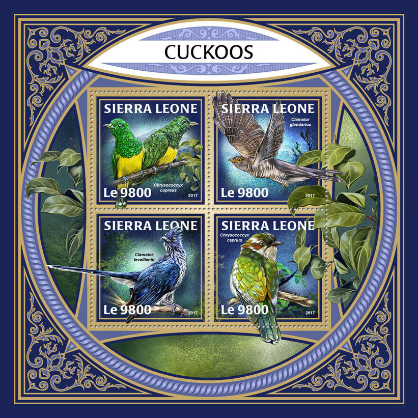 Sierra Leone 2017 MNH Birds on Stamps Cuckoos Cuckoo 4v M/S