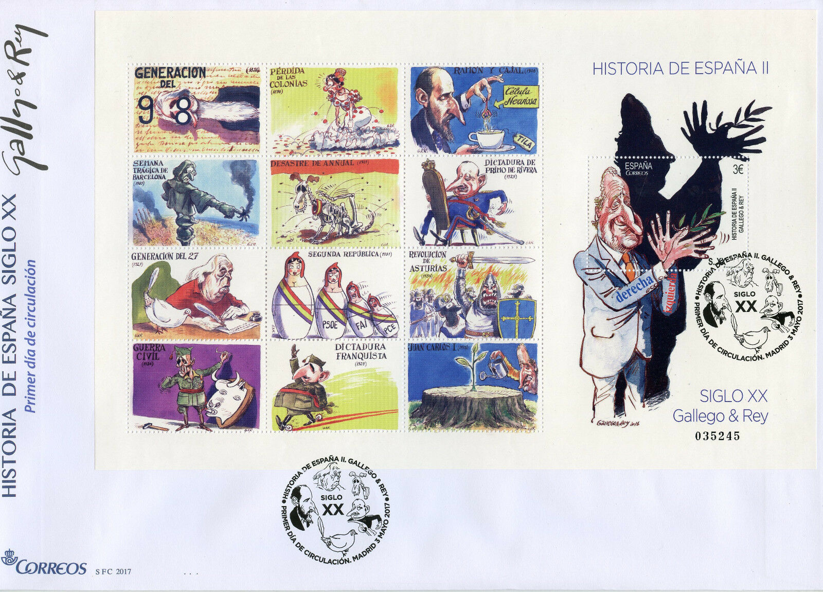 Spain 2017 FDC History of Spain 20th Cent Gallego & Rey 1v M/S Cover Stamps