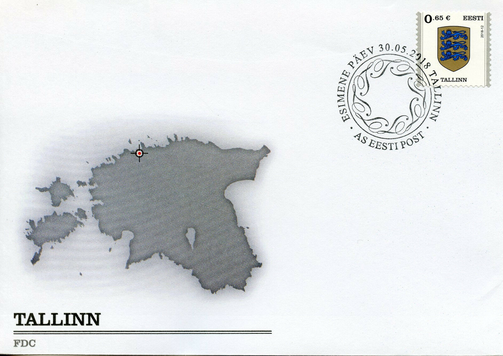 Estonia 2018 FDC Tallinn Coat of Arms Definitives 1v S/A Cover Emblems Stamps