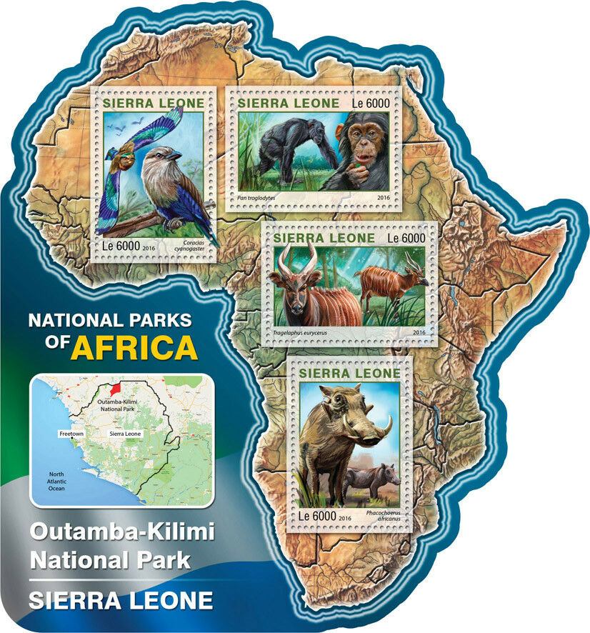 Sierra Leone 2016 MNH Wild Animals Stamps Outamba-Kilimi National Park Birds Primates 4v M/S