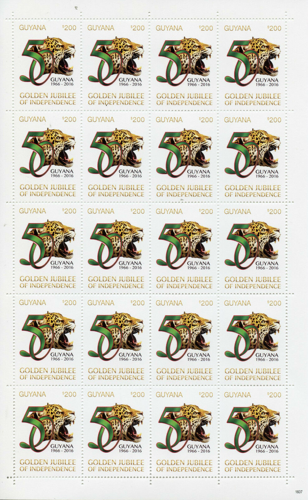 Guyana 2016 MNH Golden Jubilee of Independence 20v M/S V $200 Jaguars