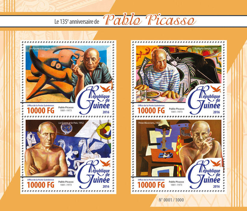 Guinea 2016 MNH Art Stamps Pablo Picasso Bullfight Corrida Paintings 4v M/S