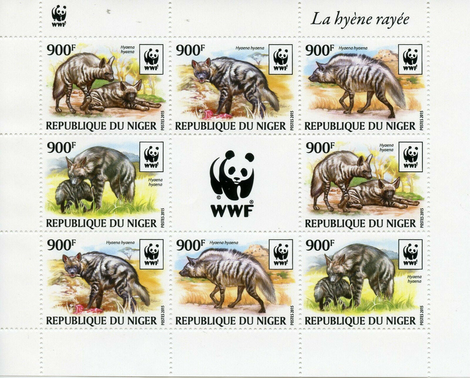 Niger 2015 MNH Striped Hyena WWF 8v M/S Hyenas Wild Animals Fauna