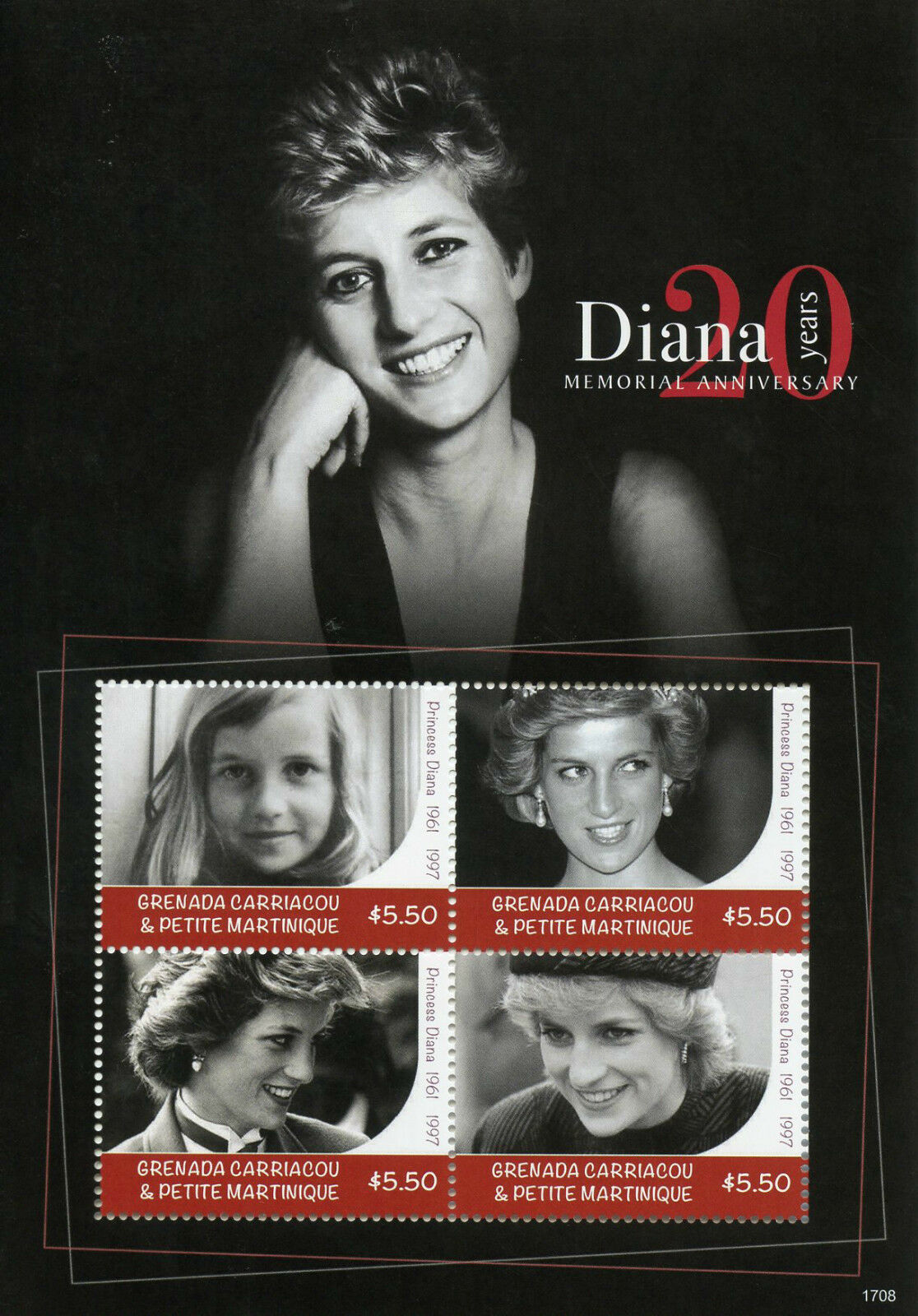 Grenadines Grenada 2017 MNH Princess Diana 20th Mem 4v M/S III Royalty Stamps