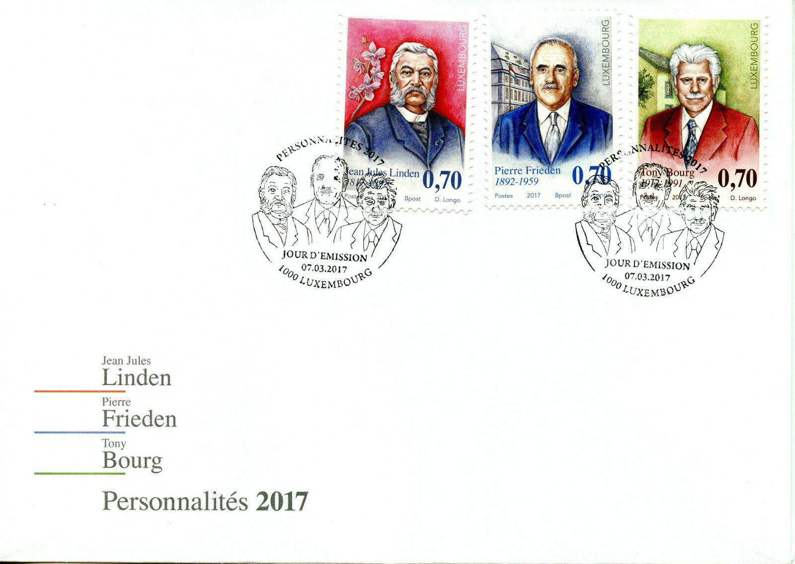 Luxembourg 2017 FDC Personalities Pierre Frieden Tony Bourg 3v Cover Stamps