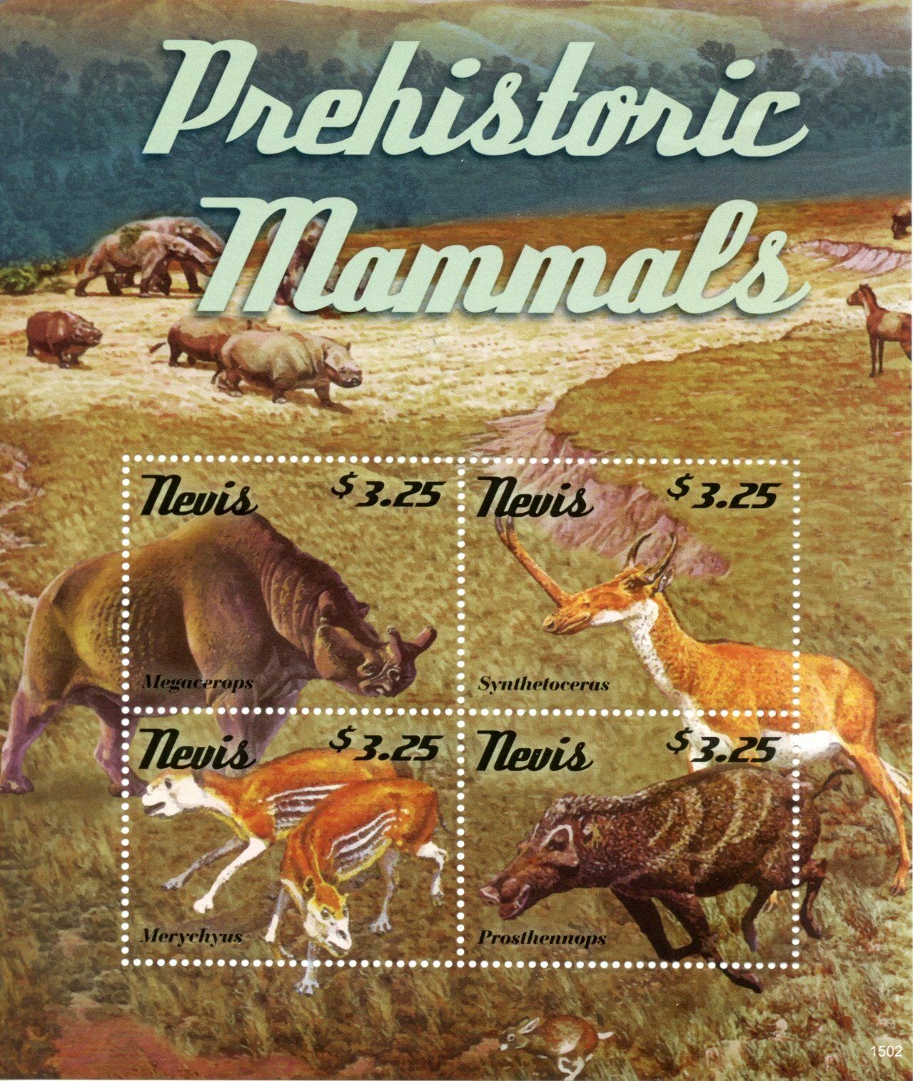 Nevis 2015 MNH Prehistoric Mammals II 4v M/S Wild Animals Megacerops Merychyus