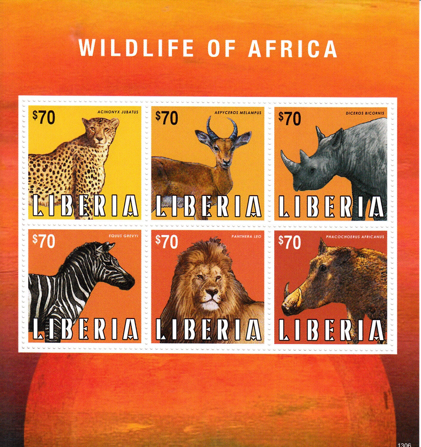 Liberia 2013 MNH Wild Animals Stamps Wildlife of Africa Zebra Lion Rhino 6v M/S