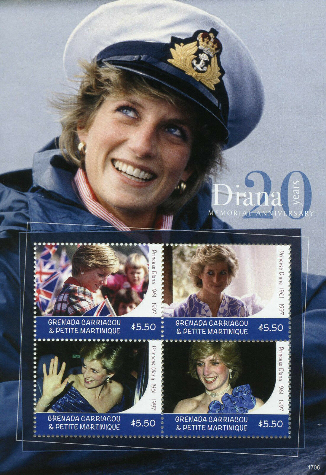 Grenadines Grenada 2017 MNH Princess Diana 20th Memorial 4v M/S I Royalty Stamps