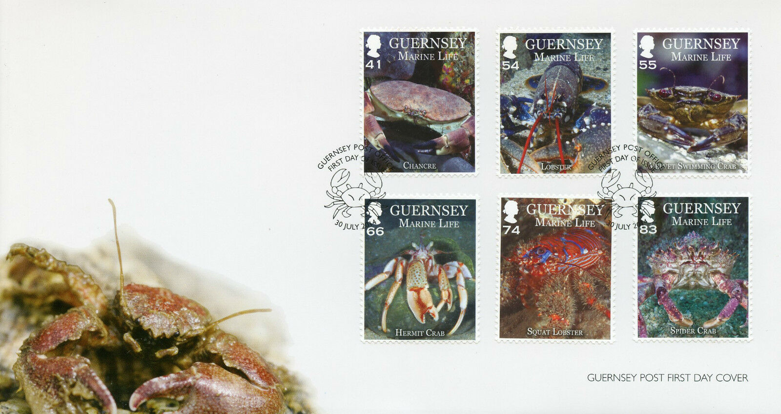 Guernsey 2014 FDC Marine Life II Crustaceans 6v Set Cover Chancre Lobster Crab