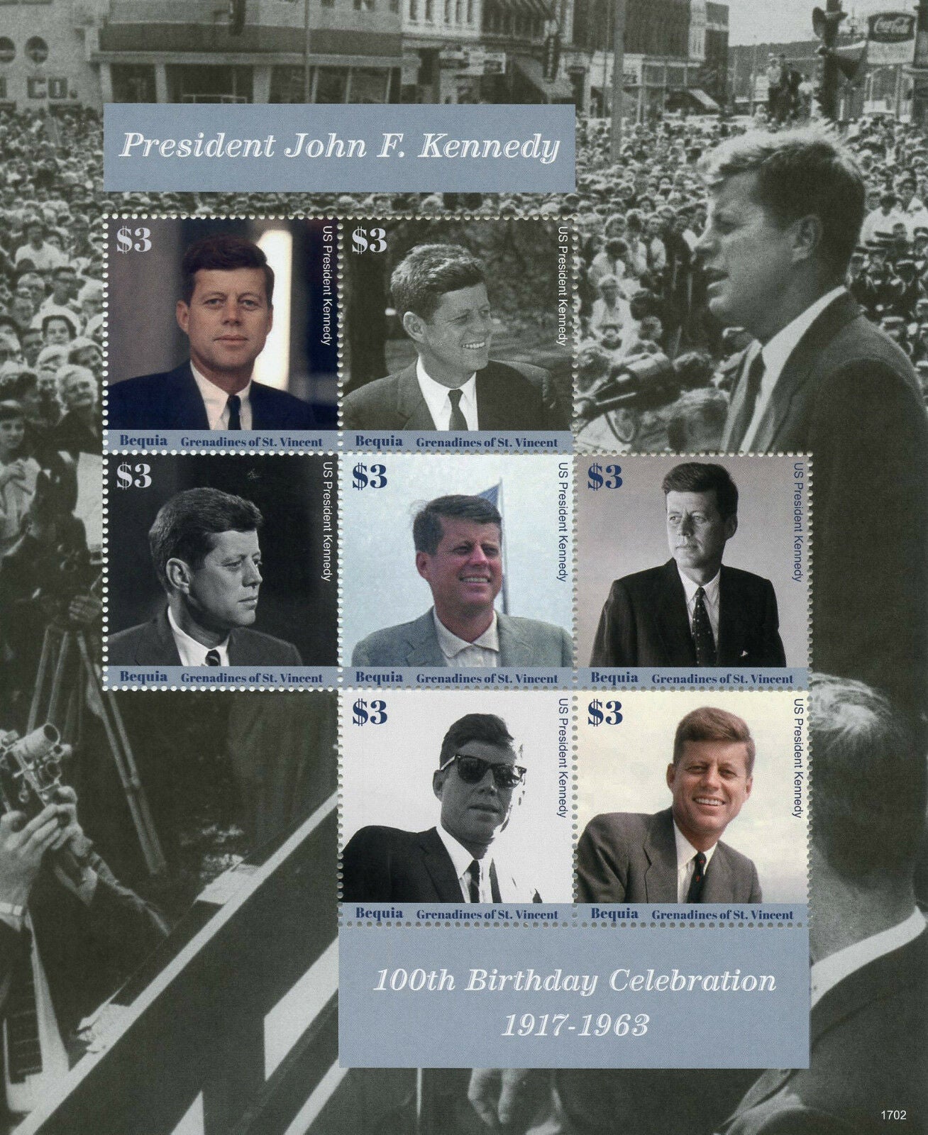 Bequia Gren of St Vincent 2017 MNH JFK John F Kennedy 100th 7v M/s II Stamps