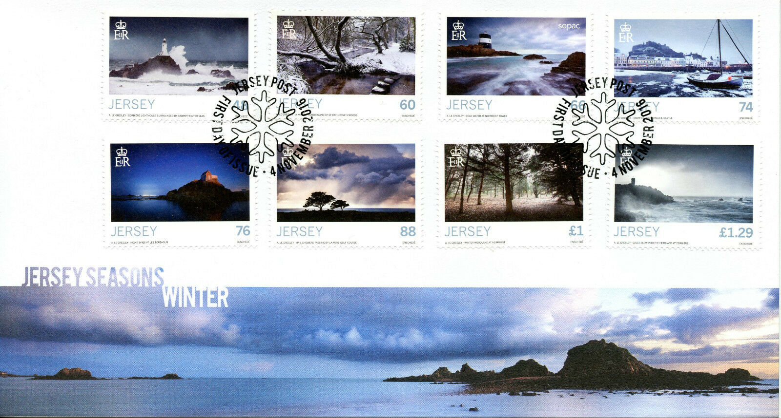 Jersey 2016 FDC Seasons Winter 8v Cover Lighthouses Trees Boats Nature Stamps