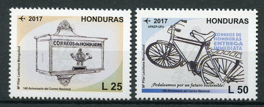 Honduras 2017 MNH National Postal Services 140th Anniv 2v Set Bicycles Stamps