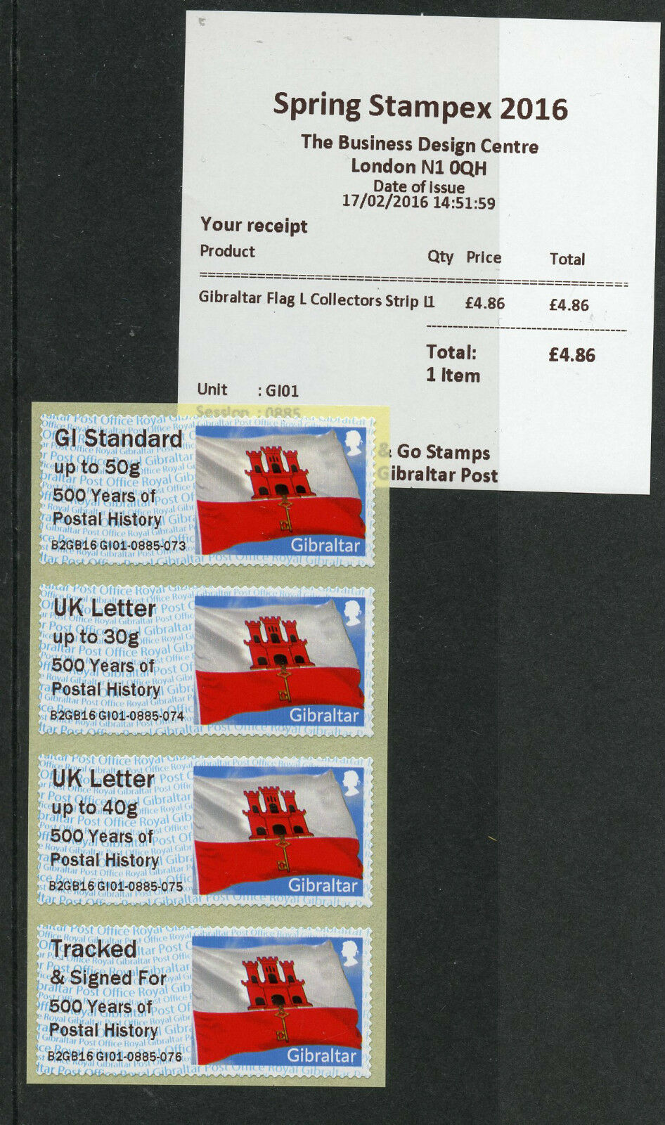 Gibraltar 2016 MNH Post & Go Postal Hist OVPT Spring Stampex 4v Coll Strip GI01