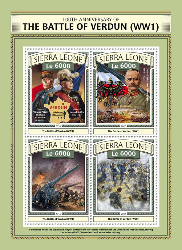 Sierra Leone Military & War Stamps 2016 MNH WWI WW1 Battle of Verdun 4v M/S