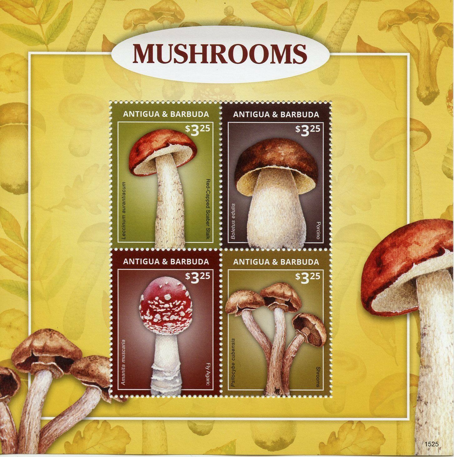 Antigua & Barbuda Mushrooms Stamps 2015 MNH Fly Agaric Porcino Shrooms 4v M/S I