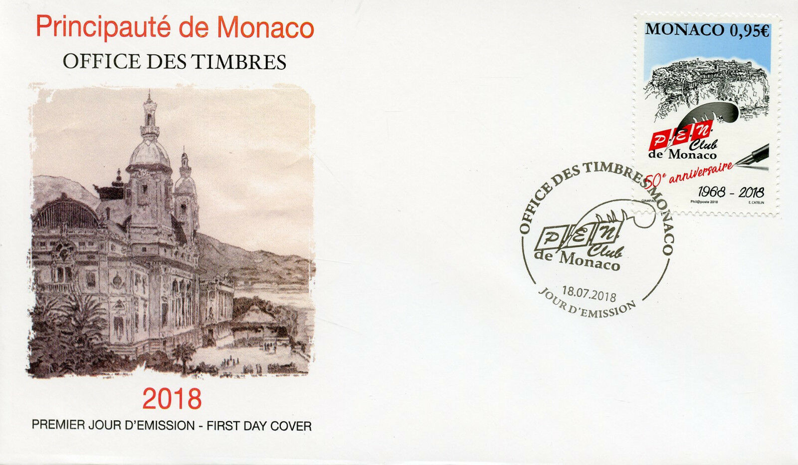 Monaco 2018 FDC PEN Club 50 Yrs 1v Cover Writers Literature Architecture Stamps