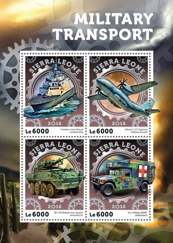 Sierra Leone Military Transport Stamps 2016 MNH Ships Aviation Tanks 4v M/S