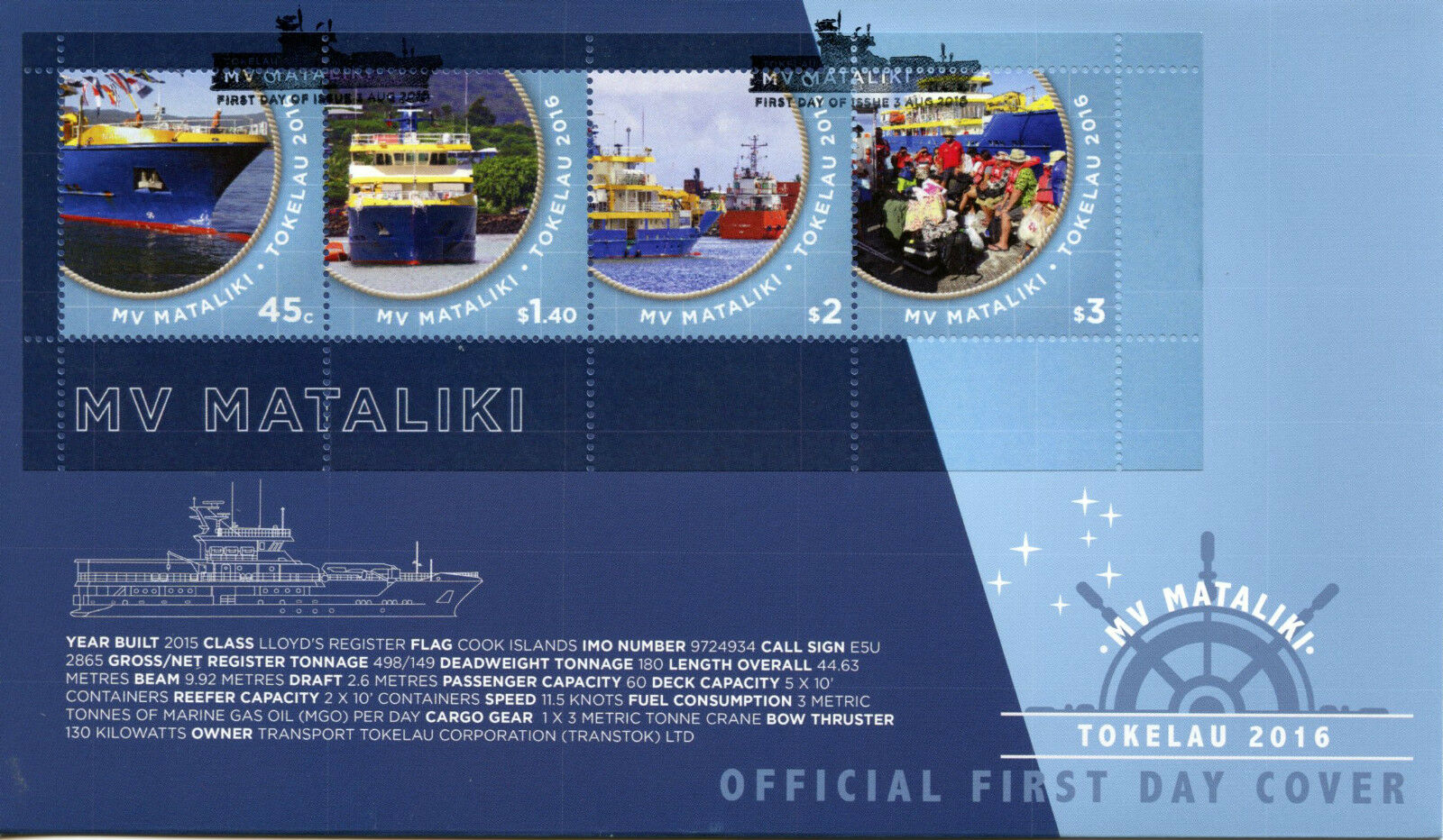 Tokelau 2016 FDC MV Mataliki 4v M/S Cover Boats Cargo Passenger Ships Stamps