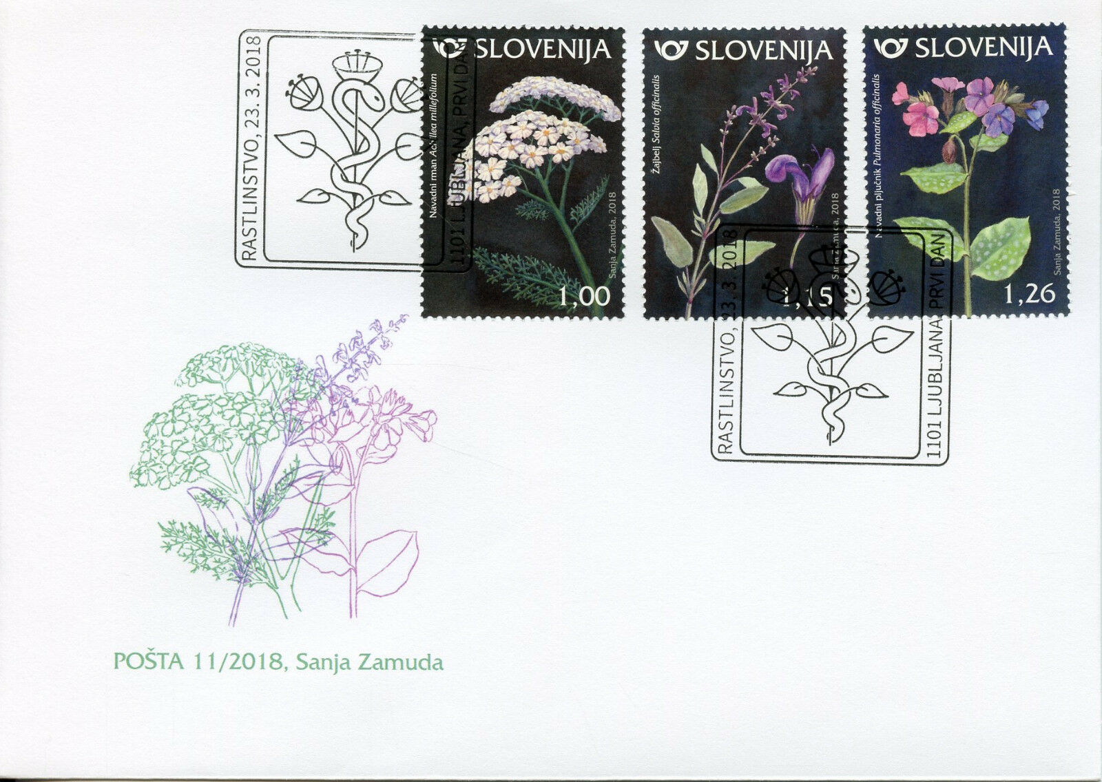 Slovenia 2018 FDC Flora Yarrow Sage Lungwort 3v Set Cover Flowers Plants Stamps