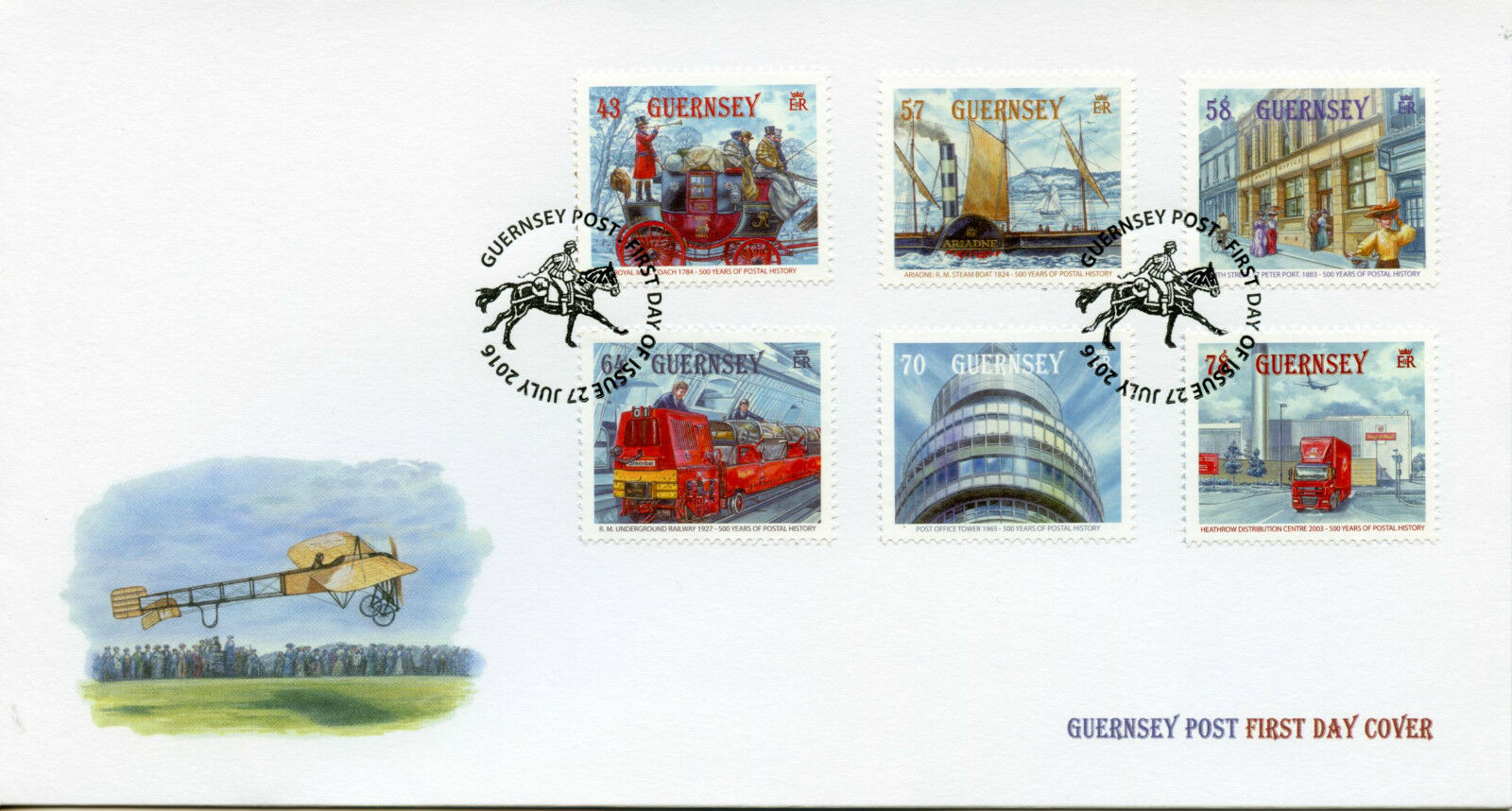 Guernsey 2016 FDC Postal History 500 Yrs 6v Cover Royal Mail Ships Trucks Stamps