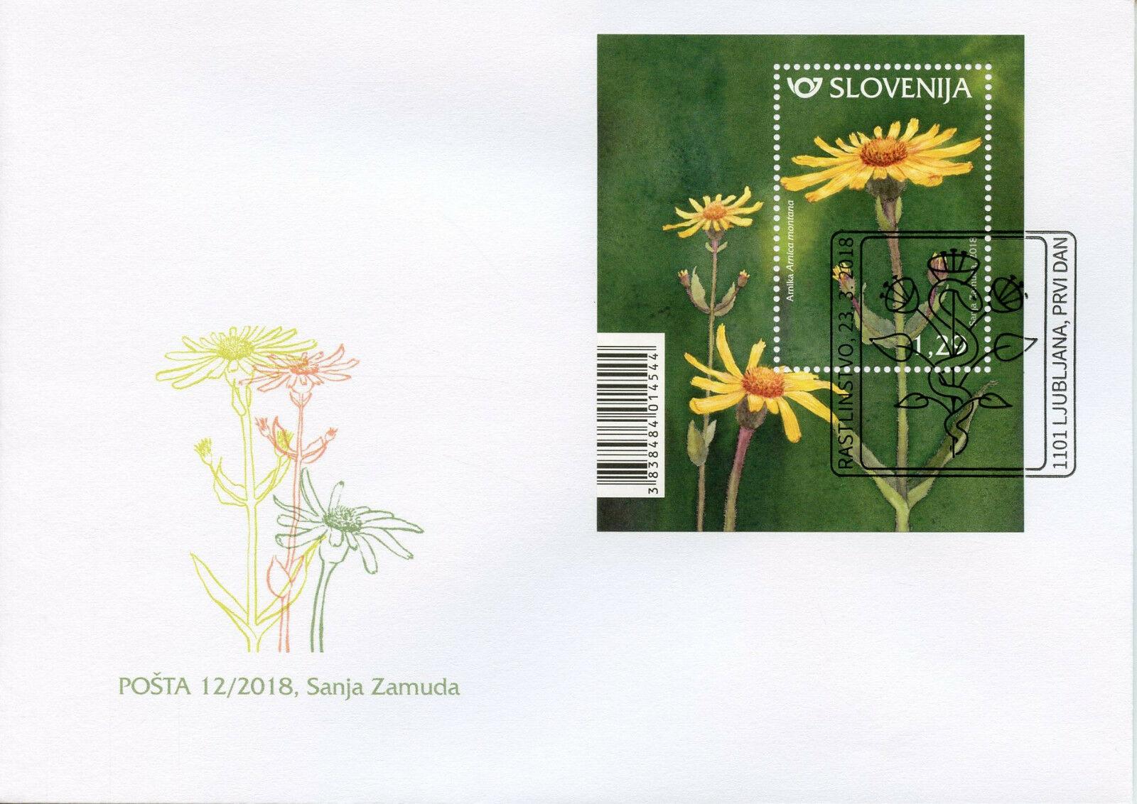 Slovenia 2018 FDC Mountain Arnica 1v M/S Cover Flowers Plants Flora Stamps