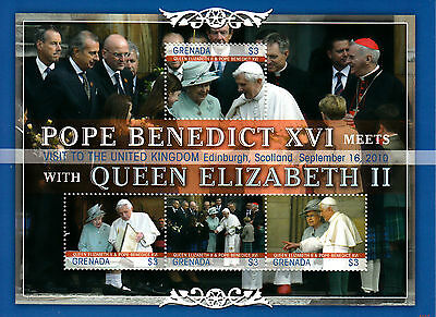 Grenada 2011 MNH Pope Benedict XVI Stamps Meets Queen Elizabeth II Religion Royalty 4v M/S