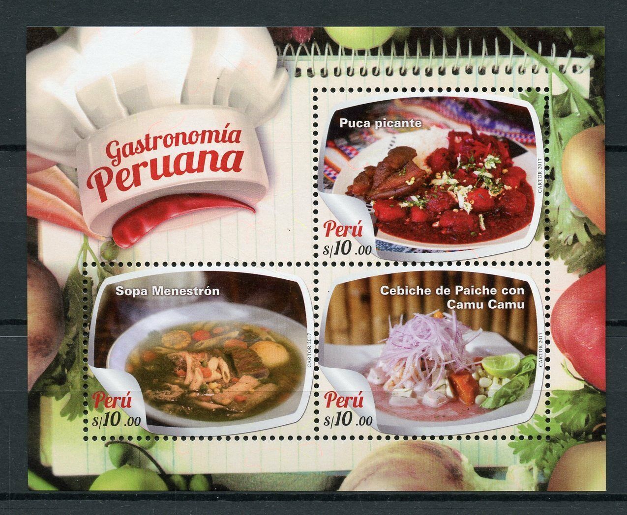 Peru 2017 MNH Pervuvian Gastronomy Puca Picante Sopa Menestron 3v M/S Stamps
