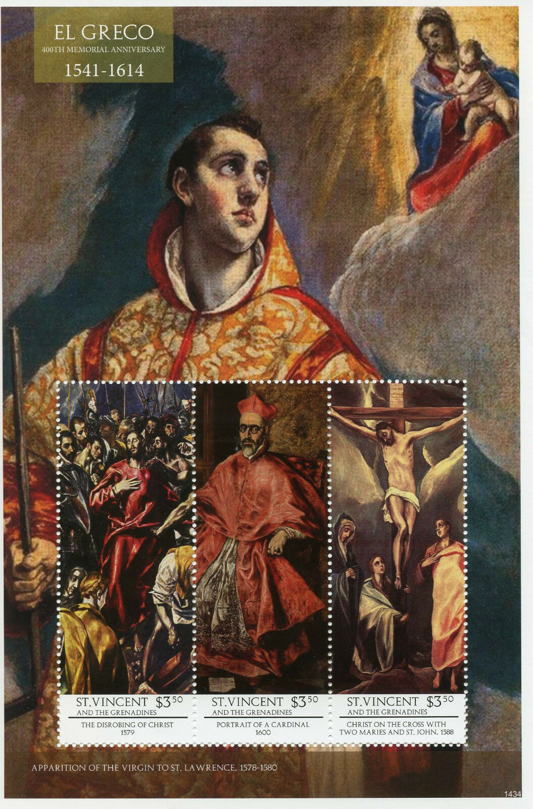 St Vincent & The Grenadines 2014 MNH Art Stamps El Greco Paintings 3v M/S I
