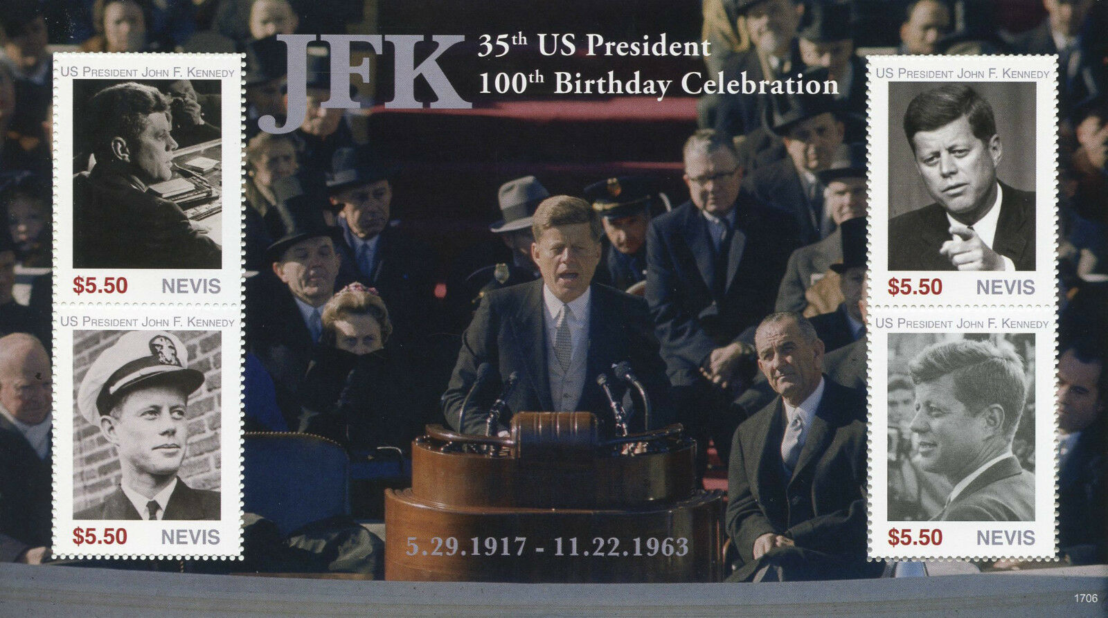 Nevis 2017 MNH JFK John F Kennedy 100th Birthday 4v M/S II US Presidents Stamps