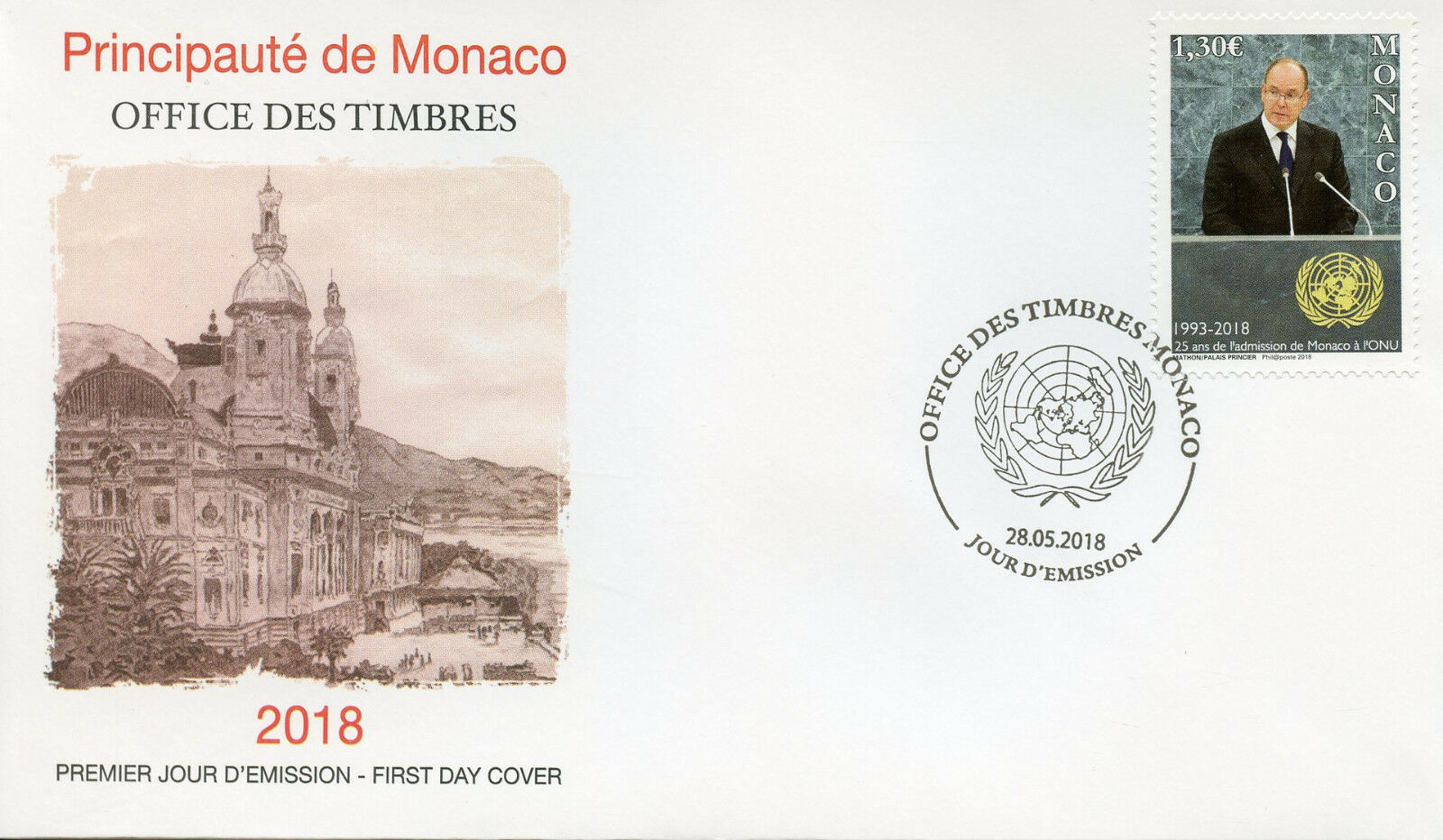 Monaco 2018 FDC UN United Nations Membership 25th Anniv 1v Set Cover Stamps