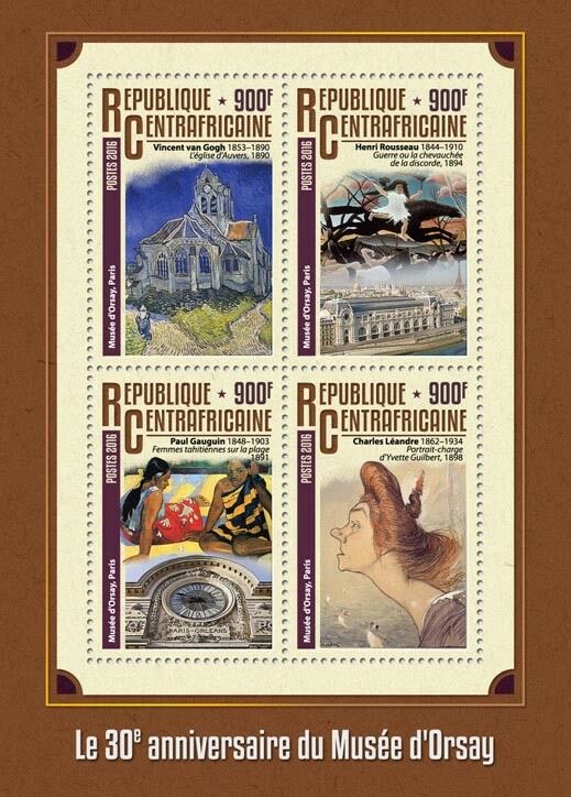 Central African Rep Art Stamps 2016 MNH Orsay Museum Van Gogh Gauguin 4v M/S