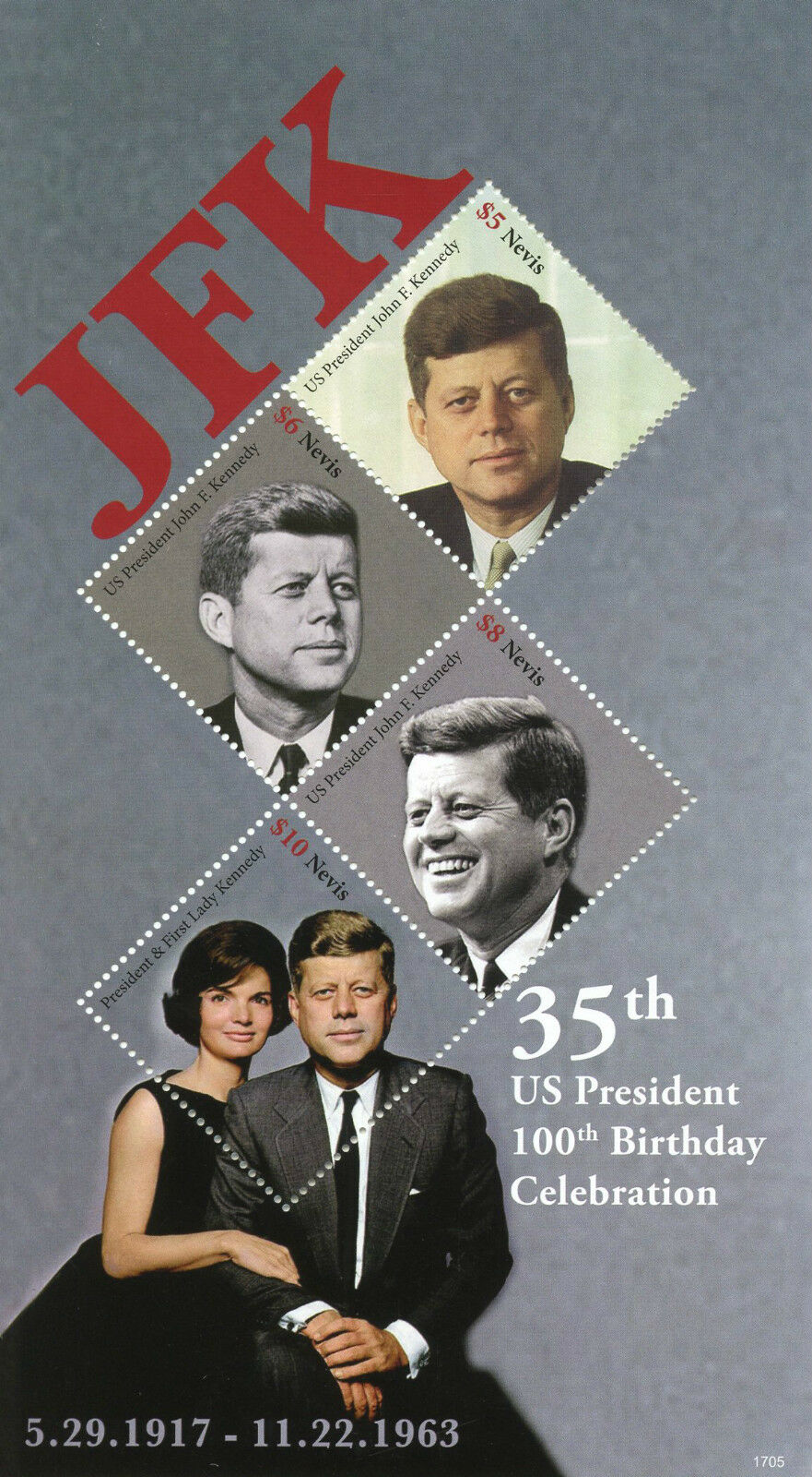 Nevis 2017 MNH JFK John F Kennedy 100th Birthday 4v M/S I US Presidents Stamps