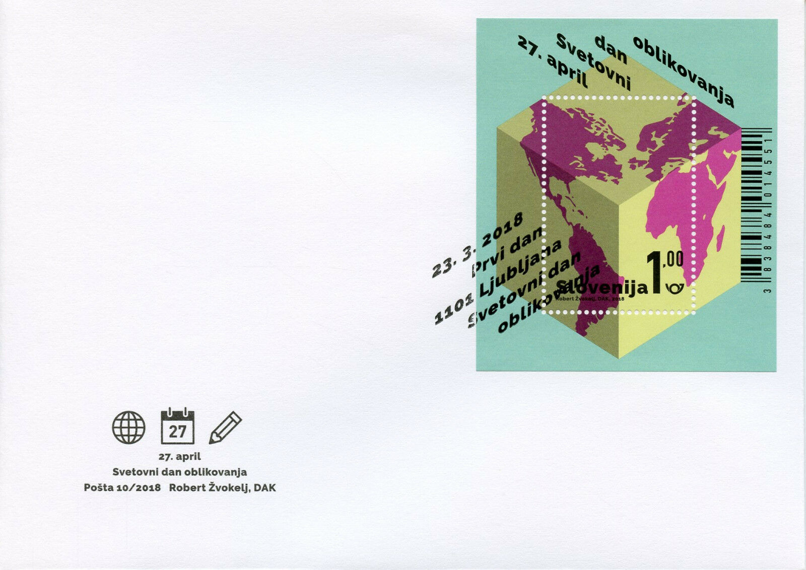 Slovenia 2018 FDC World Design Day 1v M/S Cover Art Stamps