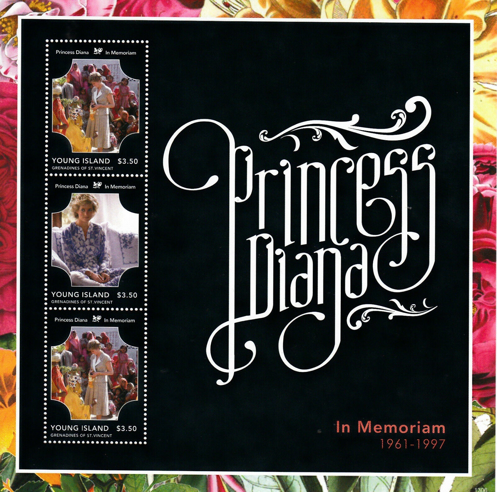 Young Island Gren St Vincent 2013 MNH Royalty Stamps Princess Diana In Memoriam 3v M/S