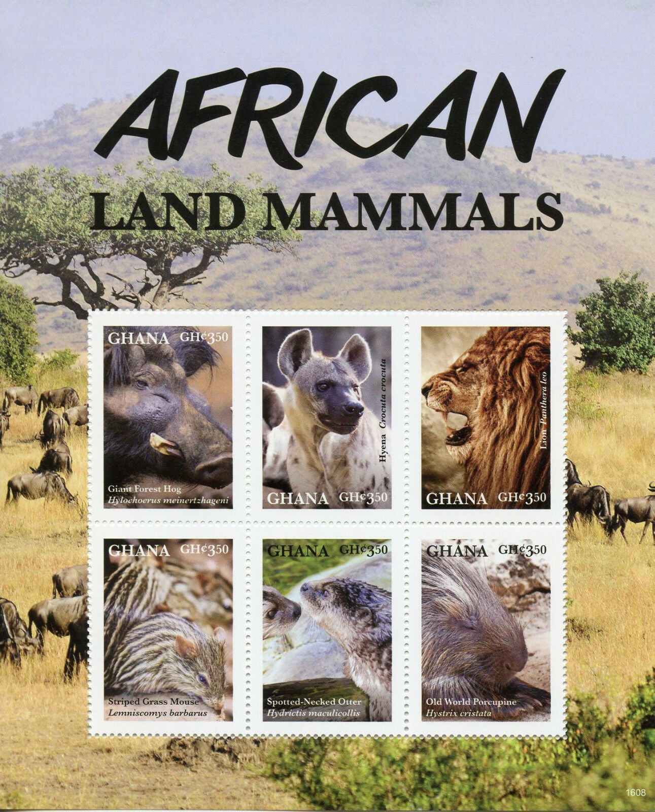 Ghana 2016 MNH African Land Mammals Stamps Hyenas Lions Otters Porcupine 6v M/S