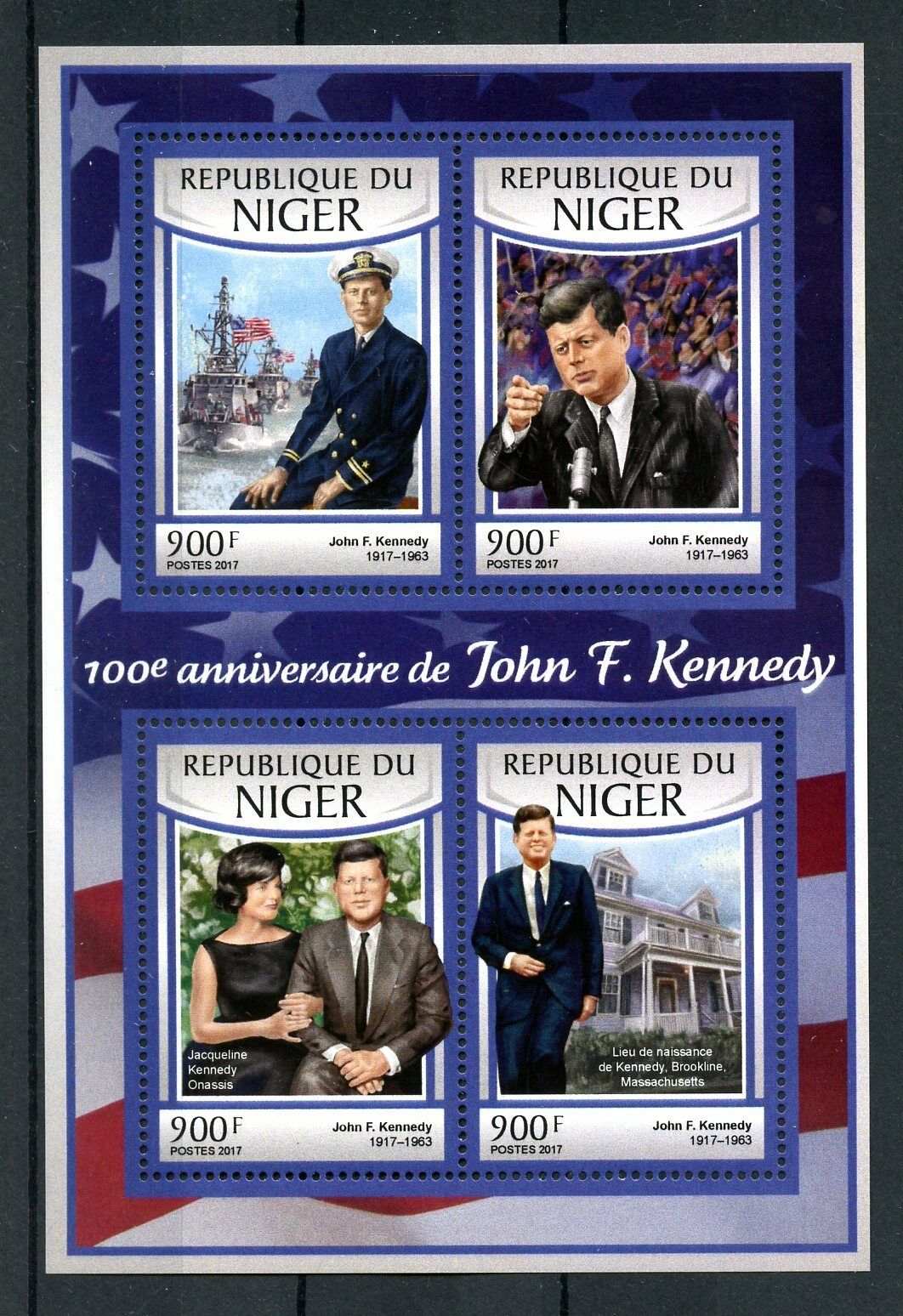 Niger 2017 MNH John F Kennedy JFK 100th Birthday 4v M/S US Presidents Stamps