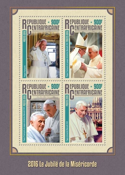 Cent African Rep 2016 MNH Jubilee of Mercy Pope Benedict Francis 4v M/S Stamps