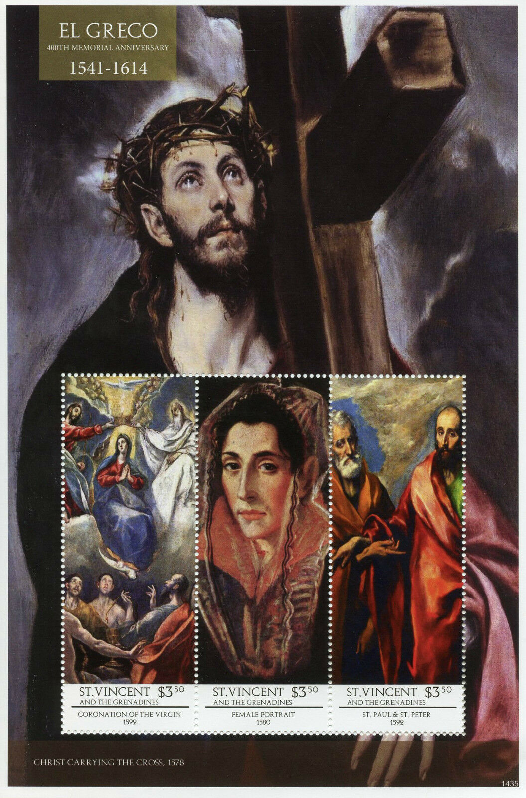 St Vincent & The Grenadines 2014 MNH El Greco 400th Memorial Anniv 3v M/S II Art