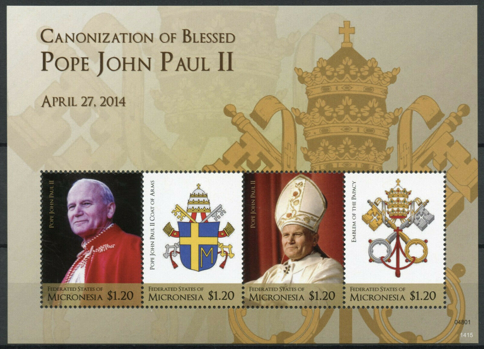 Micronesia Stamps 2014 MNH Canonization Blessed Pope John Paul II 4v M/S I