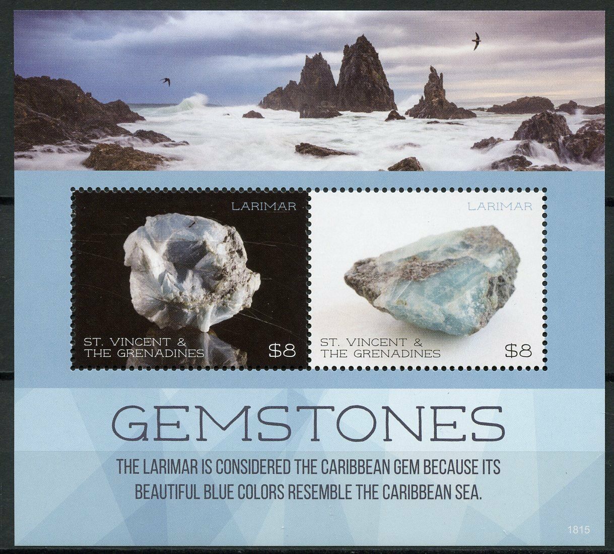 St Vincent & Grenadines 2018 MNH MInerals Stamps Gemstones Larimar 2v S/S