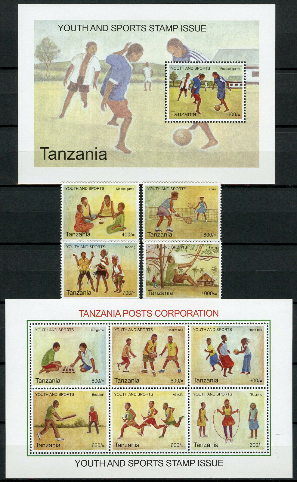 Tanzania 2009 MNH Sports Stamps Youth & Sport Football Tennis 4v Set 1v S/S 6v M/S
