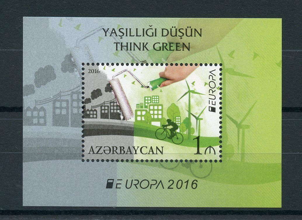 Azerbaijan 2016 MNH Think Green Europa 1v S/S Windmills Bicycles Stamps