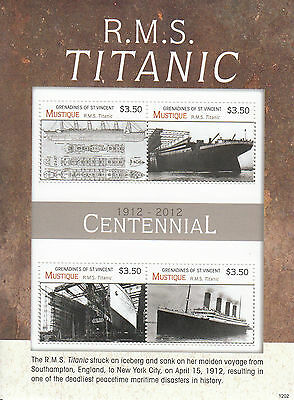 Mustique Grenadines St Vincent 2012 MNH Titanic 4v M/S Ships Boats Stamps
