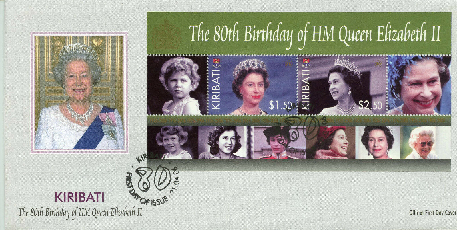 Kiribati 2006 FDC Royalty Stamps Queen Elizabeth II 80th Birthday 2v M/S