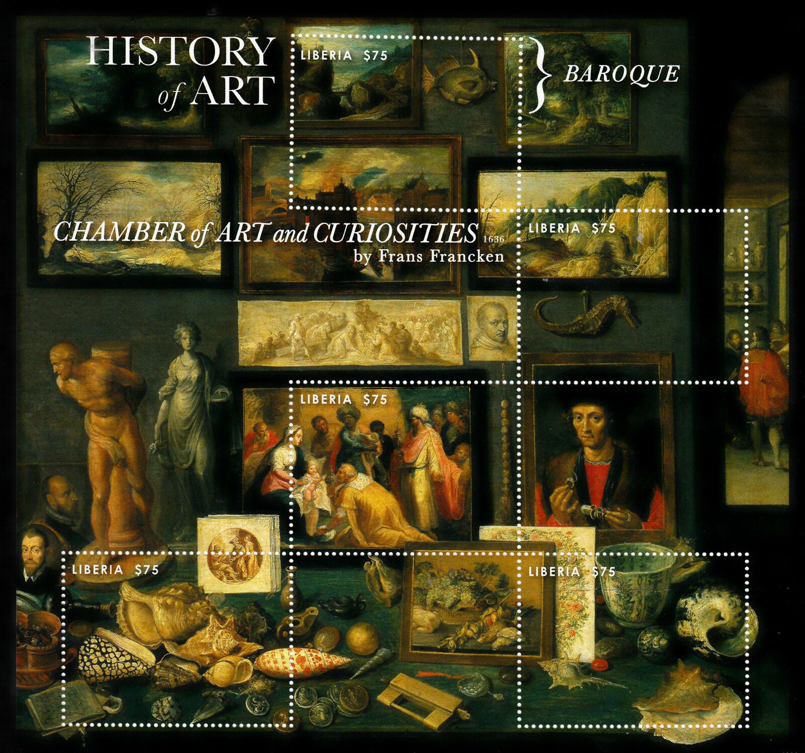Liberia 2013 MNH History of Art Baroque II 5v M/S Francken Chamber Curiosities