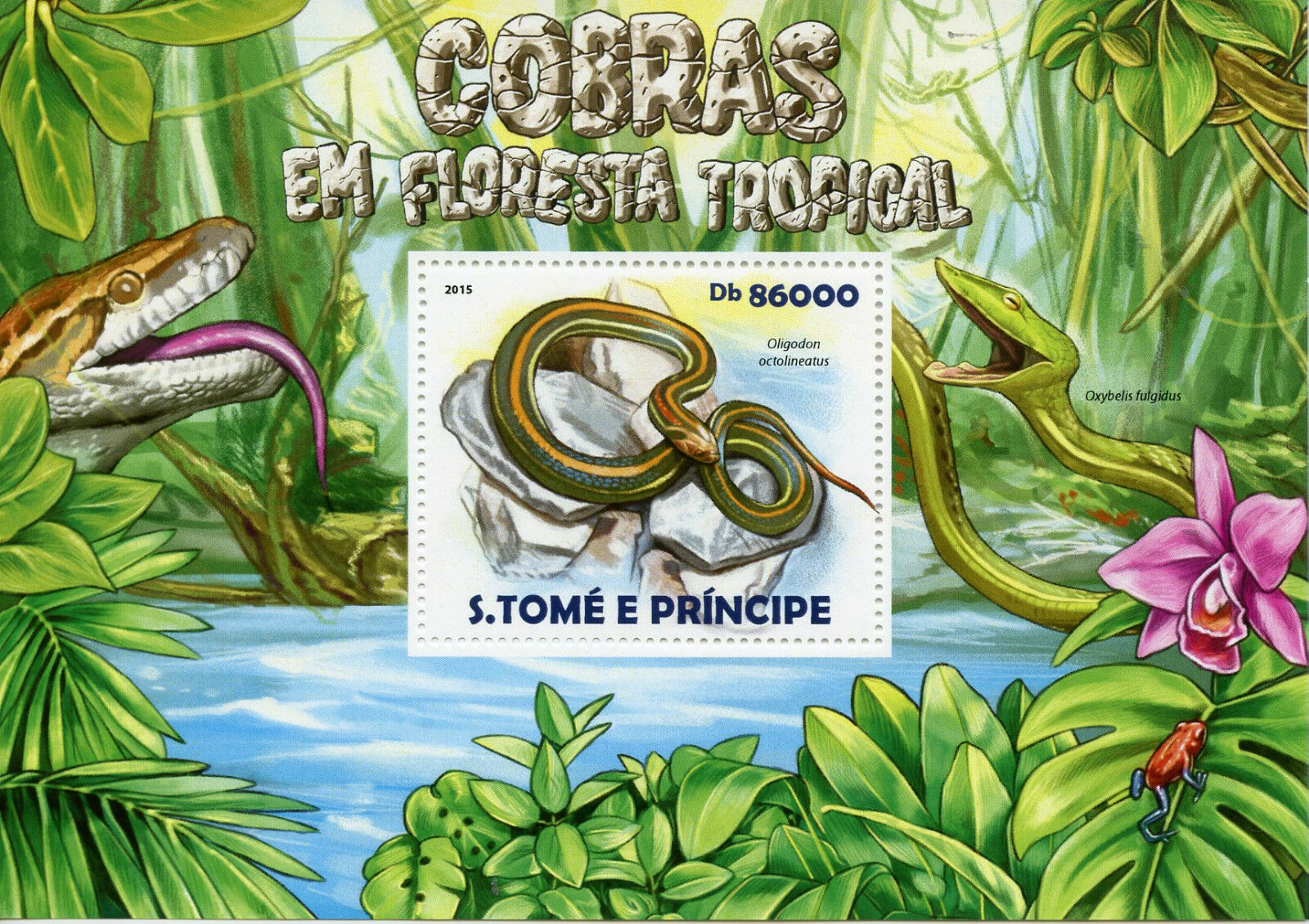 Sao Tome & Principe 2015 MNH Snakes Tropical Forest 1v S/S Flowers Reptiles