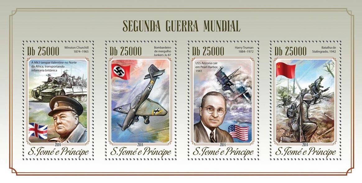 Sao Tome & Principe Military Stamps 2014 MNH WWII WW2 Churchill Truman 4v M/S