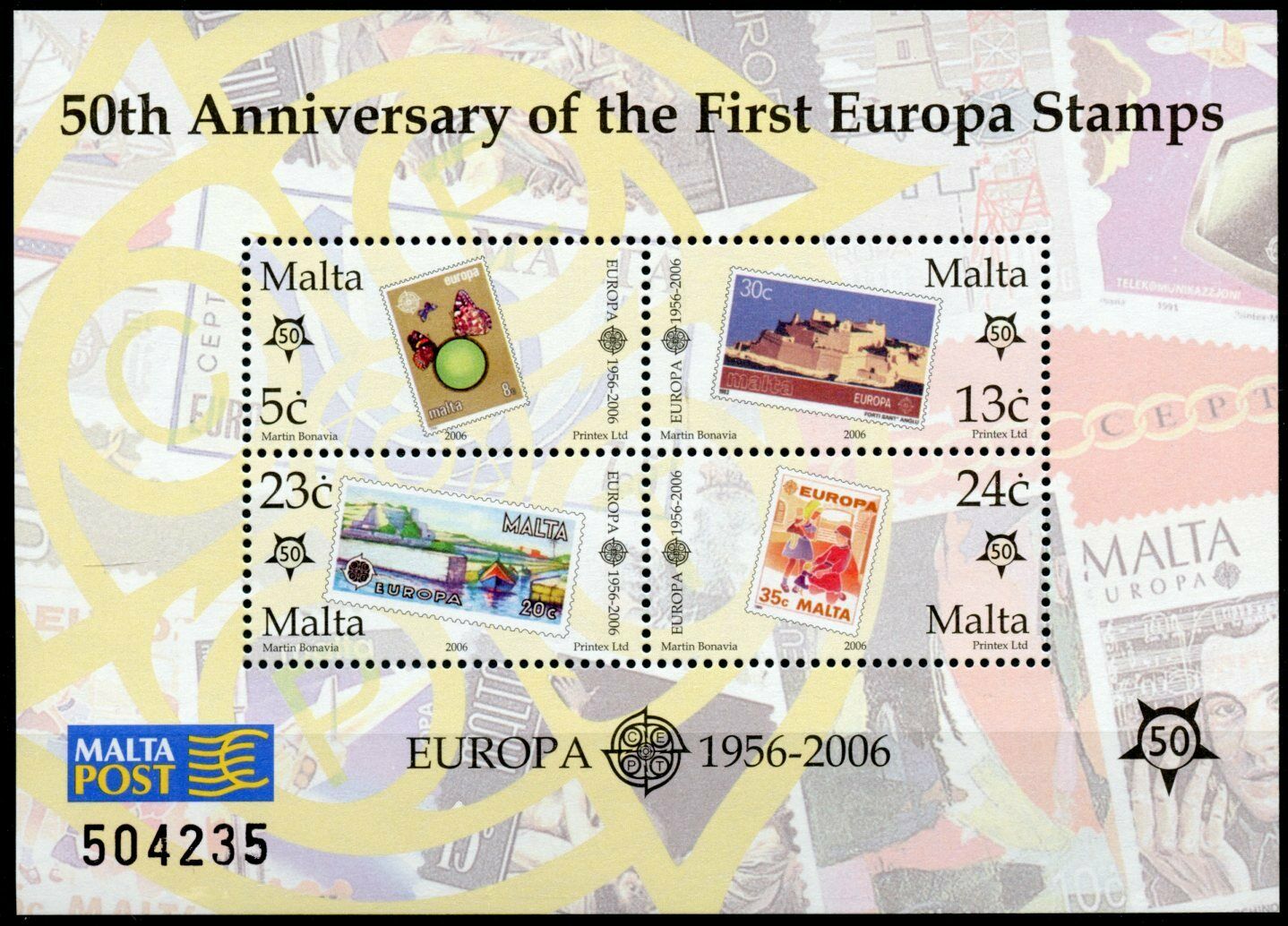 Malta Stamps-on-Stamps Stamps 2006 MNH First Europa Stamps SOS 4v M/S