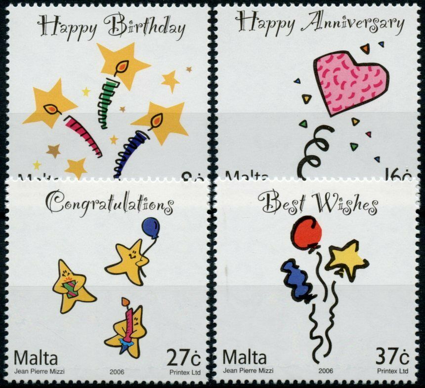 Malta Greetings Stamps 2006 MNH Occasions Happy Birthday Anniversary 4v Set